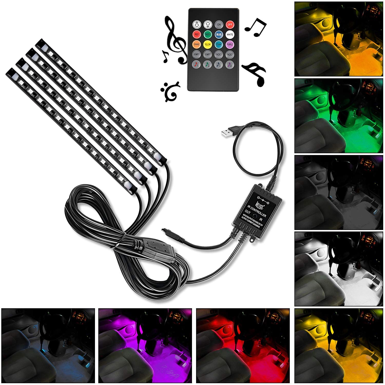 Rgb Hub Sync - 4PCS USB Interior Lights Multicolor Music
